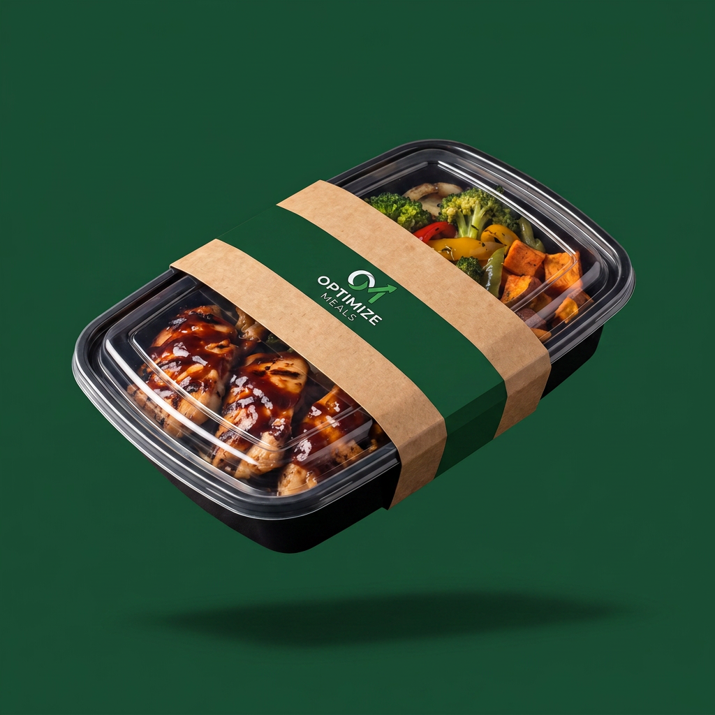 Optimize Meals prepared meal in branded packaging